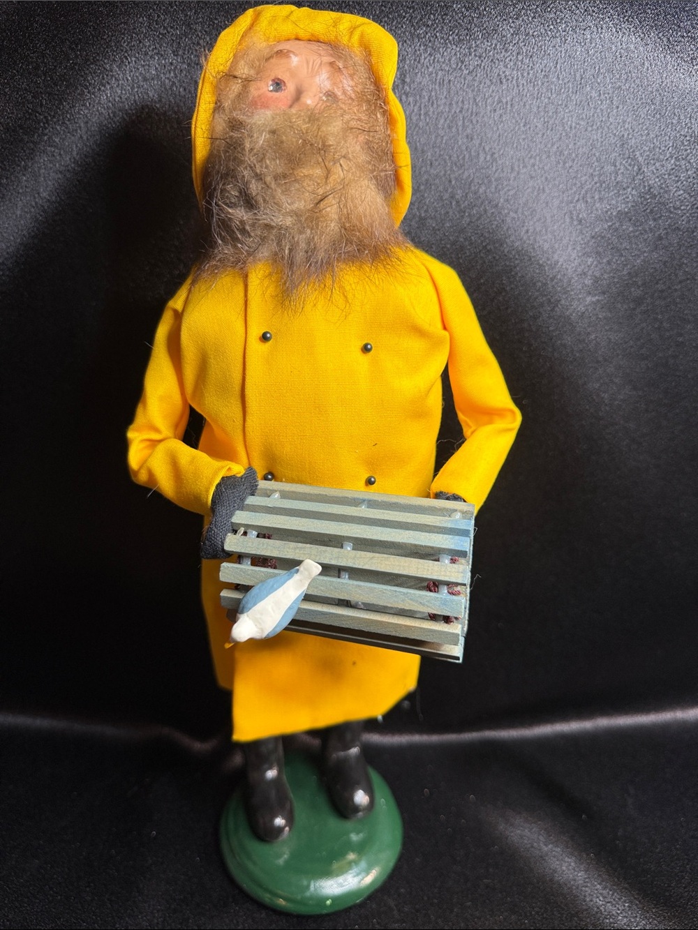 Yellow Fisherman Doll Decor with Crate - Pets Bird Accessory